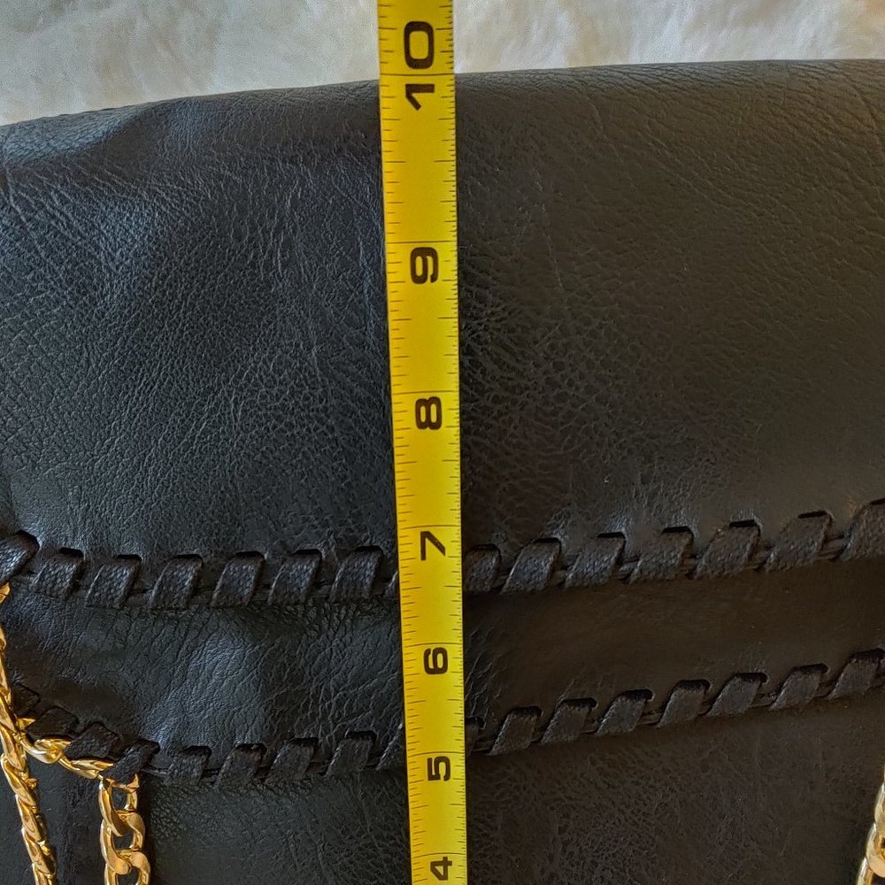 Designer Style Stella McCartney Style Crossbody Clutch Bag Black Gold Chain - Picture 14 of 15